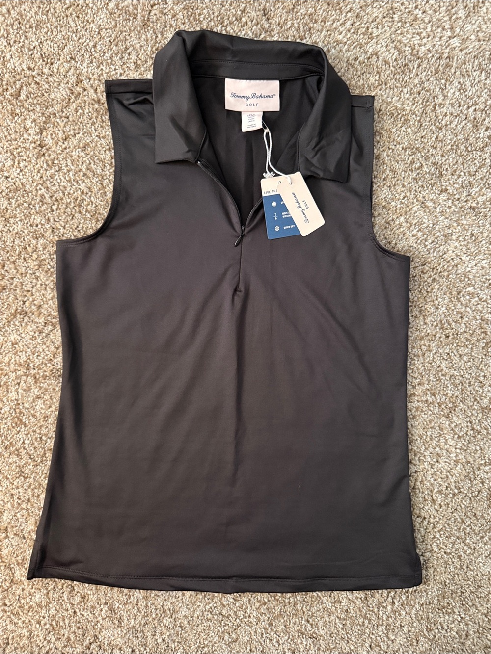 Tommy Bahama Black Sleeveless Polo Tank with Zip Collar